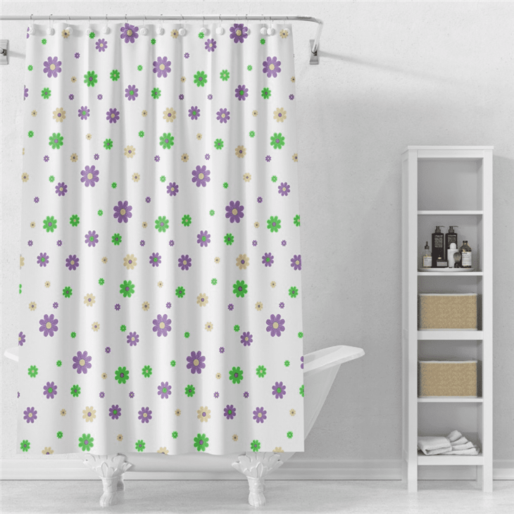 Geometric Simple PEVA Shower Curtain Water Repellent Reusable Bath Curtain