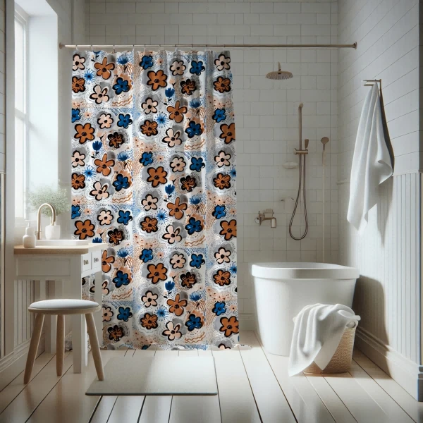 Vintage Floral 90GSM Polyester Waterproof Shower Curtain